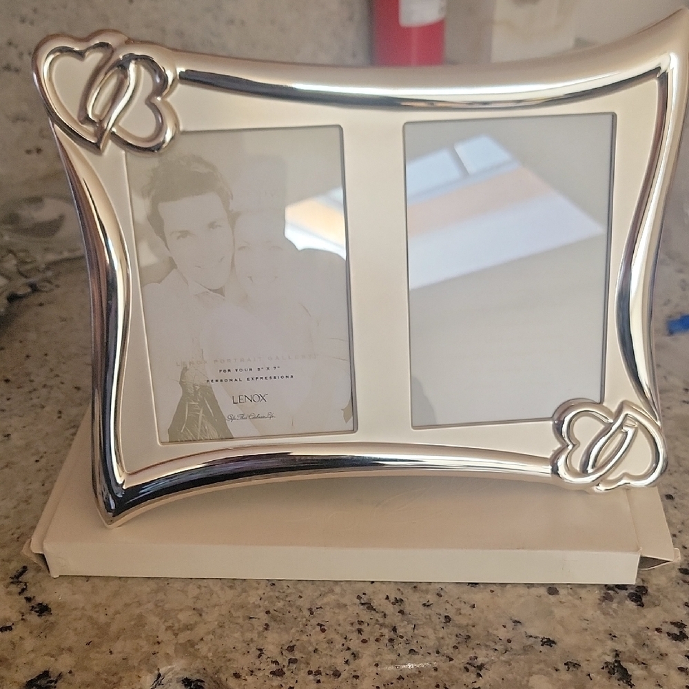 Lenox Silver Double Heart Picture Frame